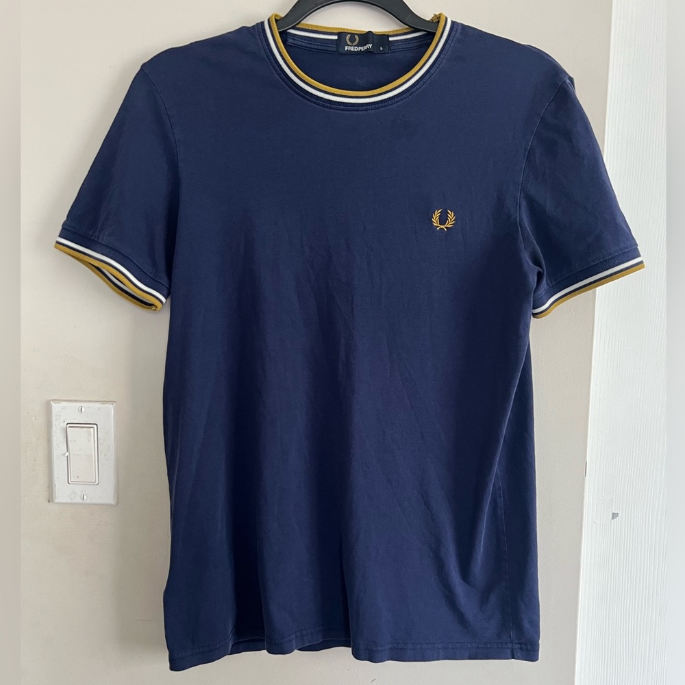 Fred Perry Dark Blue Tee with Yellow Accents
